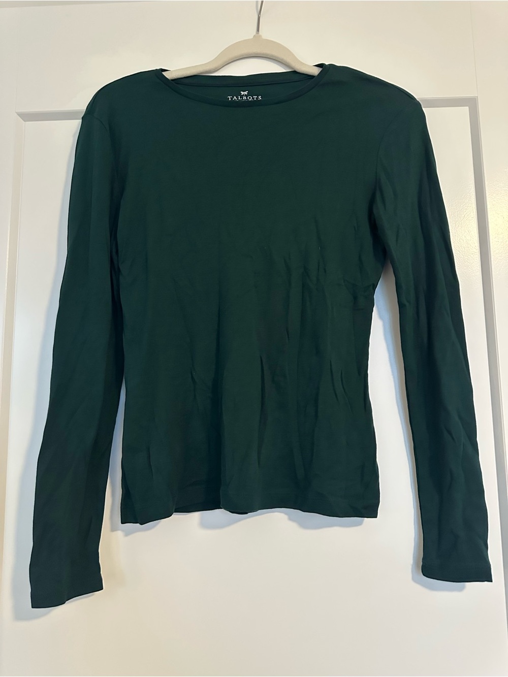 Talbots Forest Green Long-Sleeve Crewneck Top 100% Cotton